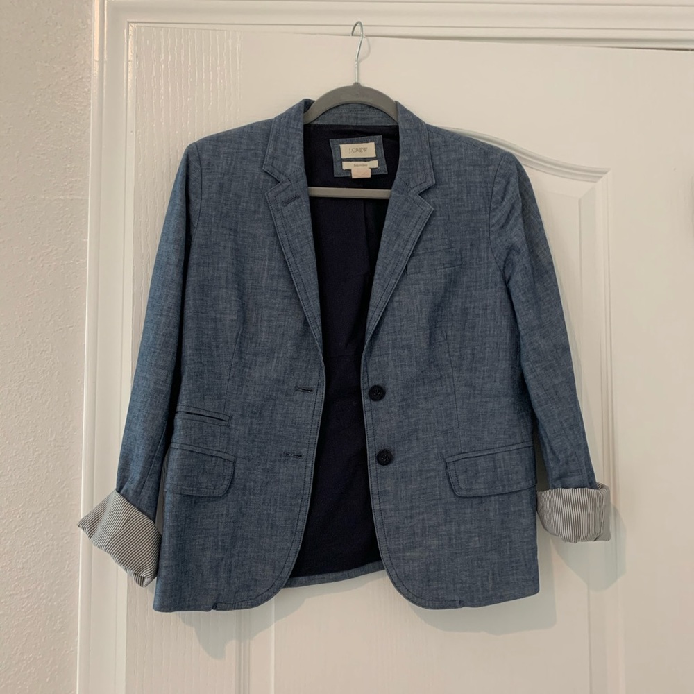 J. Crew Schoolboy Denim Linen Blazer